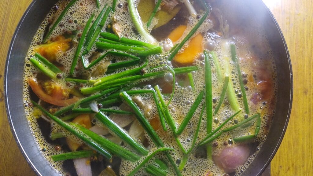 Putting veggie in pot